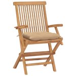 vidaXL Chaises de jardin avec coussins beige 4 Pièces Bois de teck massif