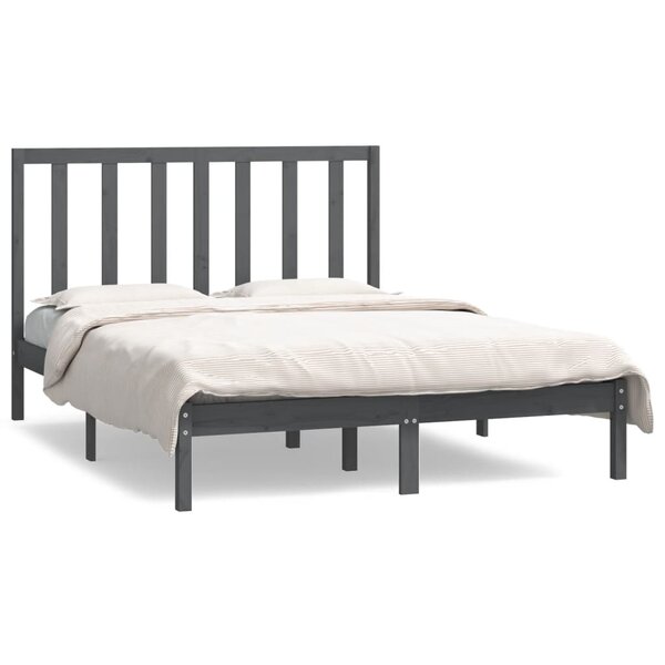 vidaXL Cadre de lit Gris Bois de pin massif 135x190 cm Double