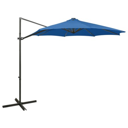 vidaXL Parasol déporté avec mât et lumières LED Bleu azur 300 cm