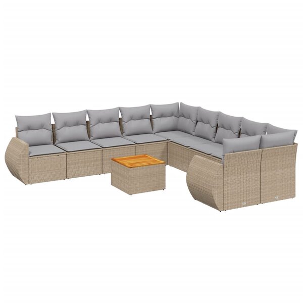 vidaXL Salon de jardin 11 Pièces avec coussins beige résine tressée