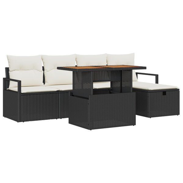 Ensemble de Canapé de Jardin de 6 Pièces avec Coussins en Rattan Noir