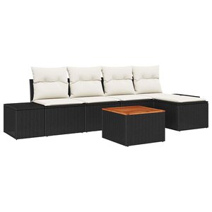 vidaXL Ensemble de canapé de jardin 6 Pièces Noir et Crème polyrotin