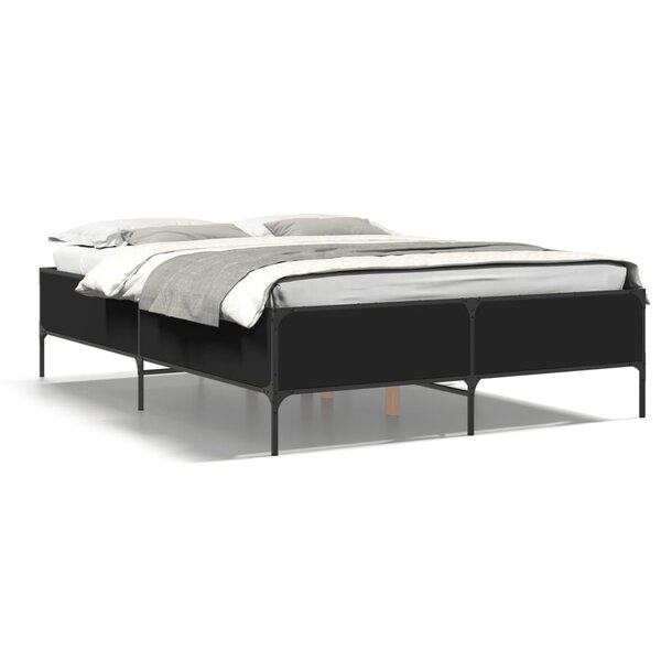 vidaXL Cadre de lit noir 140x190 cm bois d'ingénierie et métal