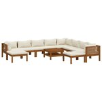 vidaXL Salon de jardin 11 Pièces avec coussin crème Bois d'acacia solide