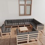 vidaXL Salon de jardin 11 Pièces avec coussins Bois de pin massif