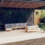 vidaXL Salon de jardin 10 Pièces avec coussins gris bois de pin