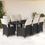 vidaXL Ensemble à manger de jardin 9Pièces coussins noir résine tressée