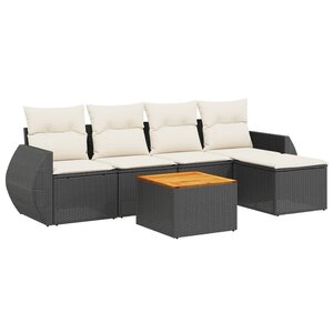 vidaXL Salon de jardin 6 Pièces avec coussins noir résine tressée