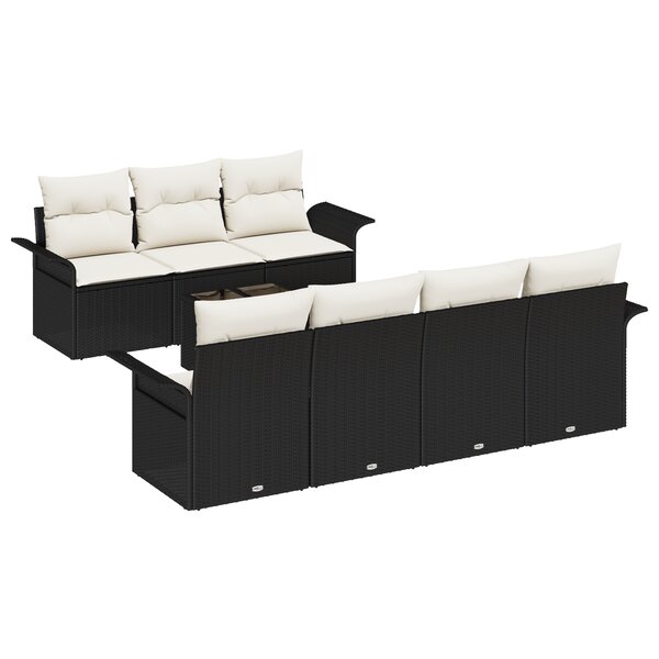 vidaXL Ensemble de Canapé de Jardin 8 Pièces avec Coussins Noir en Poly Rattan