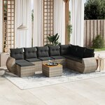 vidaXL Salon de jardin 9 Pièces avec coussins gris résine tressée