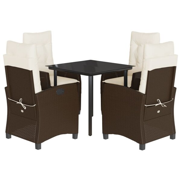 vidaXL Ensemble à manger de jardin 5 Pièces et coussins marron poly rotin