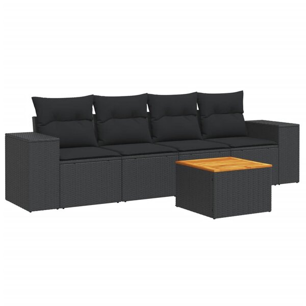 vidaXL Salon de jardin 5 Pièces avec coussins noir résine tressée