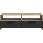 Meuble TV chêne et Noir - 2 Abattants + 2 niches - 95 x 36 x 34 5 cm
