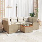 vidaXL Ensemble de canapé de jardin 7 pièces avec coussins beige poly rotin acacia