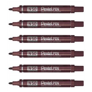 Marqueur permanent N50 pointe ogive 2 mm Marron x 6 PENTEL