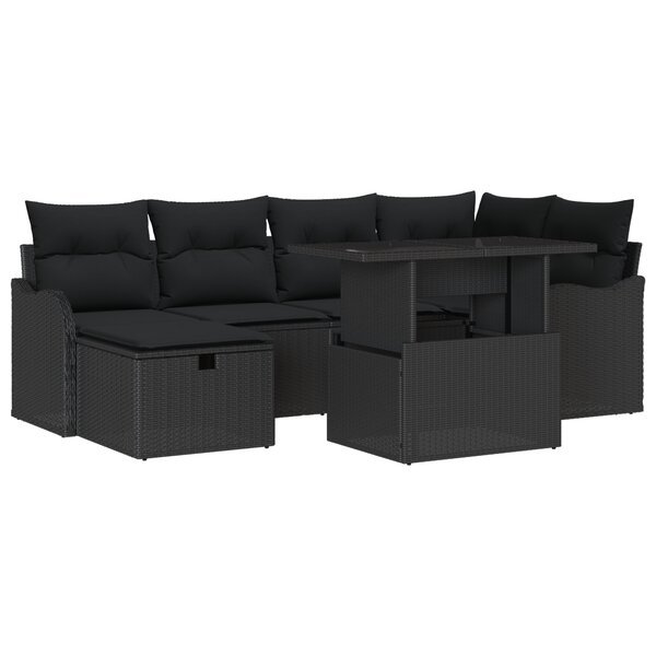 vidaXL Ensemble de Canapés de Jardin 7 Pièces avec Coussins en Rattan Poly Noir