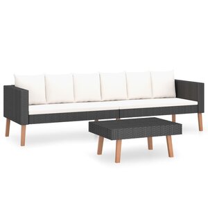 vidaXL Salon de jardin 2 Pièces avec coussins Résine tressée Noir