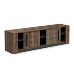 Meuble TV MONACO - 2 portes coulissantes + 3 étageres - bois oak et noir - 184.5 x 42.3 x 51.8 cm