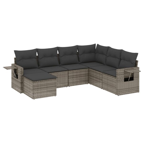 vidaXL Salon de jardin avec coussins 7 Pièces gris résine tressée