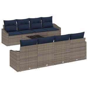 vidaXL Ensemble de canapé de jardin avec coussin 9 Pièces Gris et marine