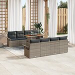 vidaXL Ensemble de Canapé de Jardin 9 Pièces avec Coussins Gris Poly Rotin