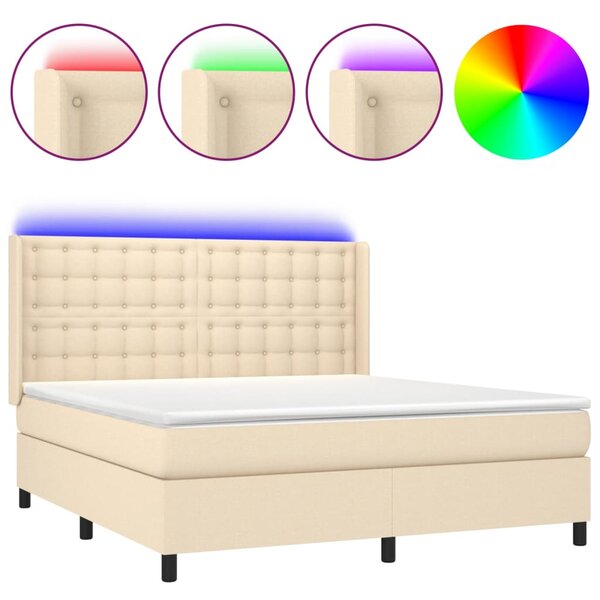 vidaXL Sommier à lattes de lit matelas et LED Crème 160x200 cm Tissu