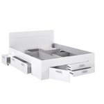 Lit adulte contemporain 160 x 200 cm - 4 tiroirs - 2 chevets avec niche - Blanc mat - UDINE