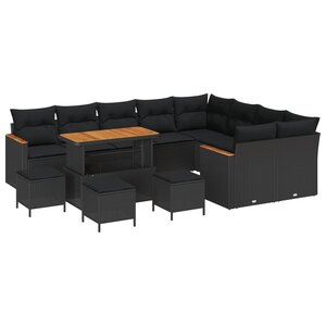 vidaXL Ensemble de canapé de jardin 13 Pièces Noir Poly Rattan