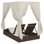 Chaise longue double vidaXL avec toit et rideaux en rotin poly marron
