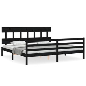 vidaXL Cadre de lit avec tête de lit noir 200x200 cm bois massif