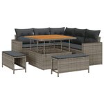 Ensemble de canapé de jardin 8 pièces avec coussins gris poly rattan