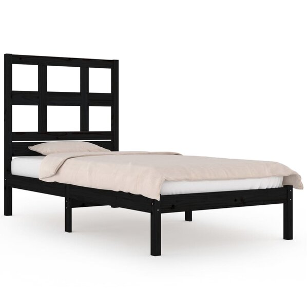 vidaXL Cadre de lit Noir Bois massif 75x190 cm Petit simple
