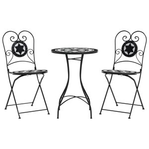 vidaXL Ensemble de bistro mosaïque noir et blanc fer et céramique