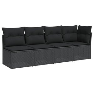 vidaXL Canapé de jardin avec coussins 4 places en polyrotin noir