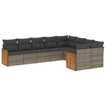vidaXL Salon de jardin 9 Pièces avec coussins gris résine tressée