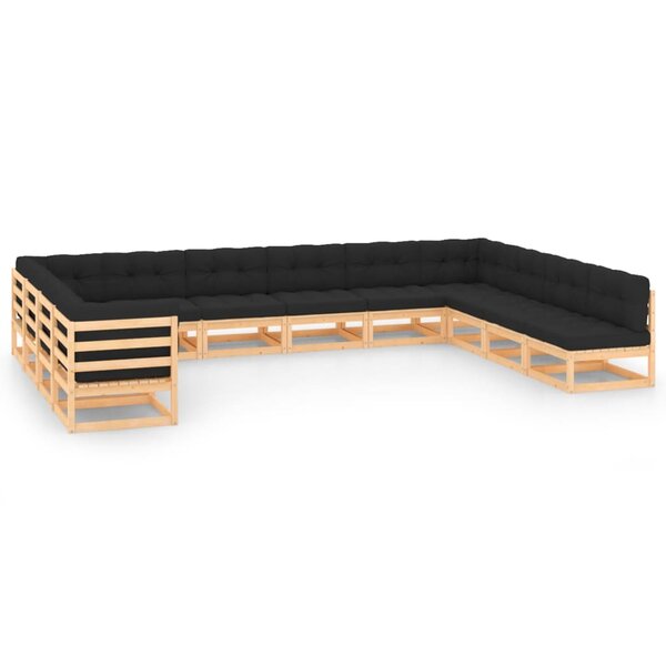 vidaXL Salon de jardin 12 Pièces avec coussins anthracite Pin massif