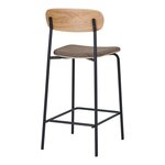 2 chaises de bar dossier en bois assise marron avec pieds noirs