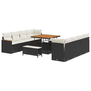 vidaXL Ensemble de canapé de jardin avec coussin 12 Pièces Noir polyrotin
