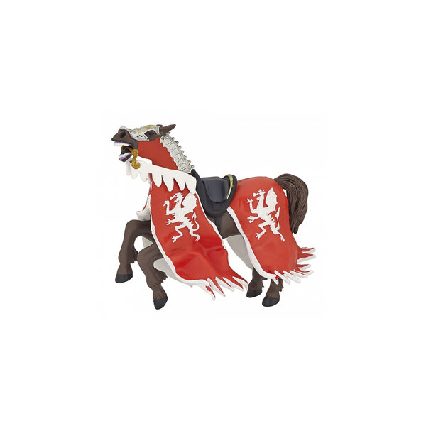 Statue du Roi au Dragon Rouge sur Cheval - Figurine Équestre Détails Précis
