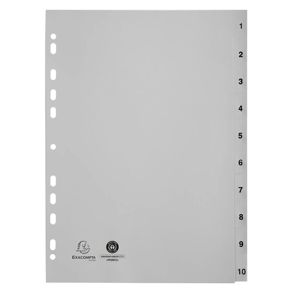 Intercalaires Imprimés Numériques Pp Gris Recyclé - 10 Positions - A4 - Gris - X 20 - Exacompta