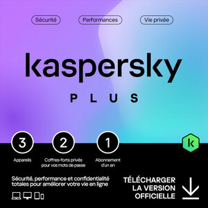 Kaspersky Plus - Licence 1 an - 3 appareils - A télécharger