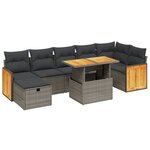 vidaXL Salon de jardin 8 Pièces avec coussins gris résine tressée