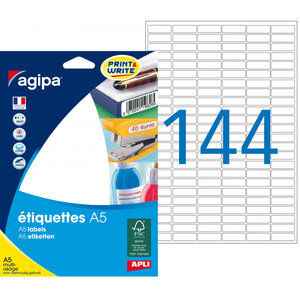 Etiquettes blanches 16 feuilles A5 8 x 20 mm 2304 pièces