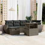 vidaXL Salon de jardin avec coussins 7 Pièces gris résine tressée