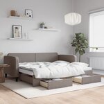 vidaXL Lit de jour avec gigogne et tiroirs taupe 90x200 cm tissu