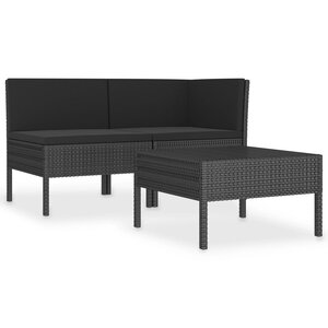 vidaXL Salon de jardin 3 Pièces avec coussins Résine tressée Noir