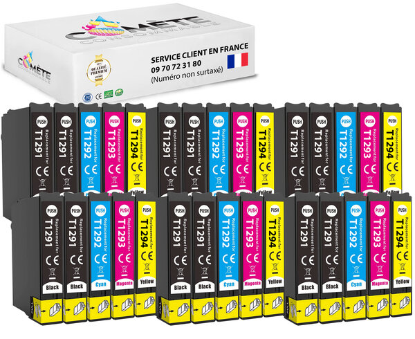 T1295 - 30 cartouches compatibles epson t1295 pomme (t1291 t1292 t1293 t1294)  - 12 noir + 6 cyan + 6 magenta + 6 jaune