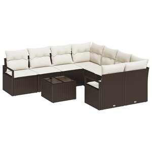 vidaXL Ensemble de Canapé de Jardin de 9 Pièces avec Coussins Marron Poly Rattan