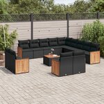 vidaXL Salon de jardin avec coussins 14 Pièces noir résine tressée