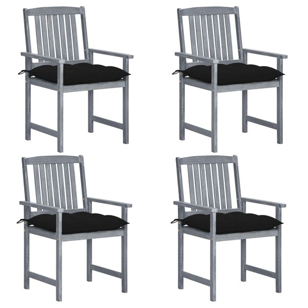 vidaXL Chaises de jardin avec coussins 4 Pièces Gris Bois d'acacia massif